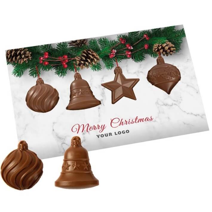 Kerstkaart met 4 chocolaatjes