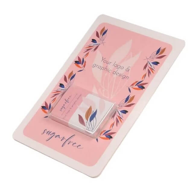 Suikervrije Minireep 10gr van pure chocolade op promokaart