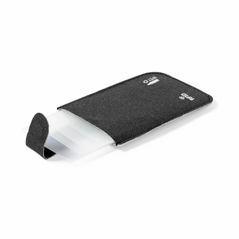 Elegante RPET kaartenhouder: 5-pasjes, magneetsluiting, RFID, duurzaam.