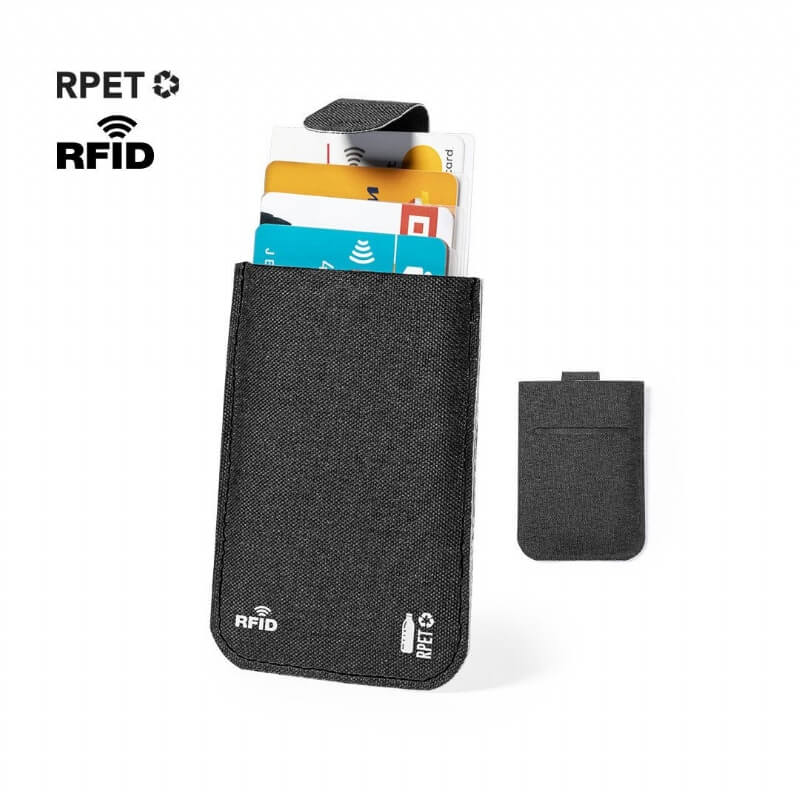 Elegante RPET kaartenhouder: 5-pasjes, magneetsluiting, RFID, duurzaam.