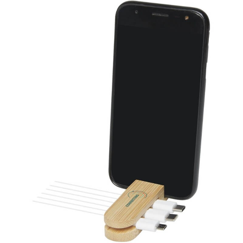 Bamboe kabelmanager met telefoonstandaard in 1