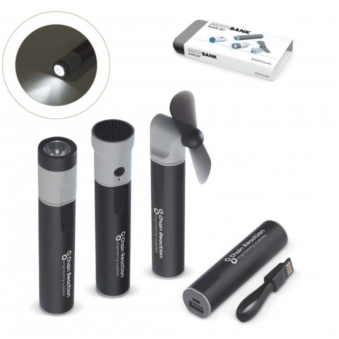 Handige powerbank set voor op reis